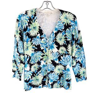 Enaura Women's Floral Cardigan - Blue and Green